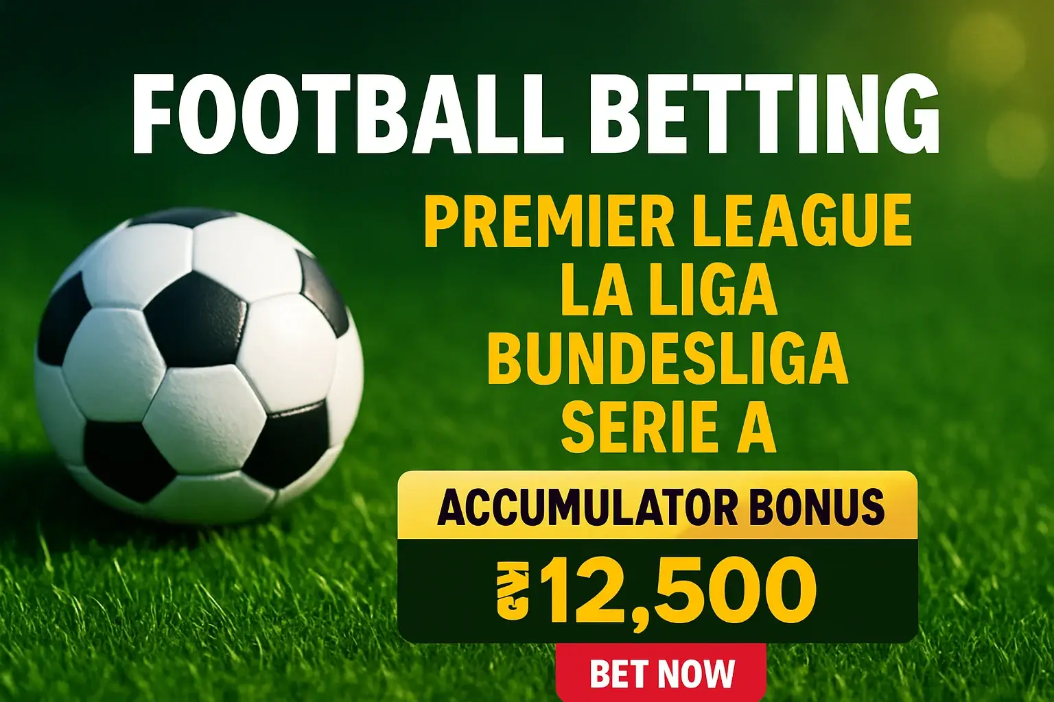 Football betting banner with Bangladesh leagues, accumulator bonus in BDT, CTA