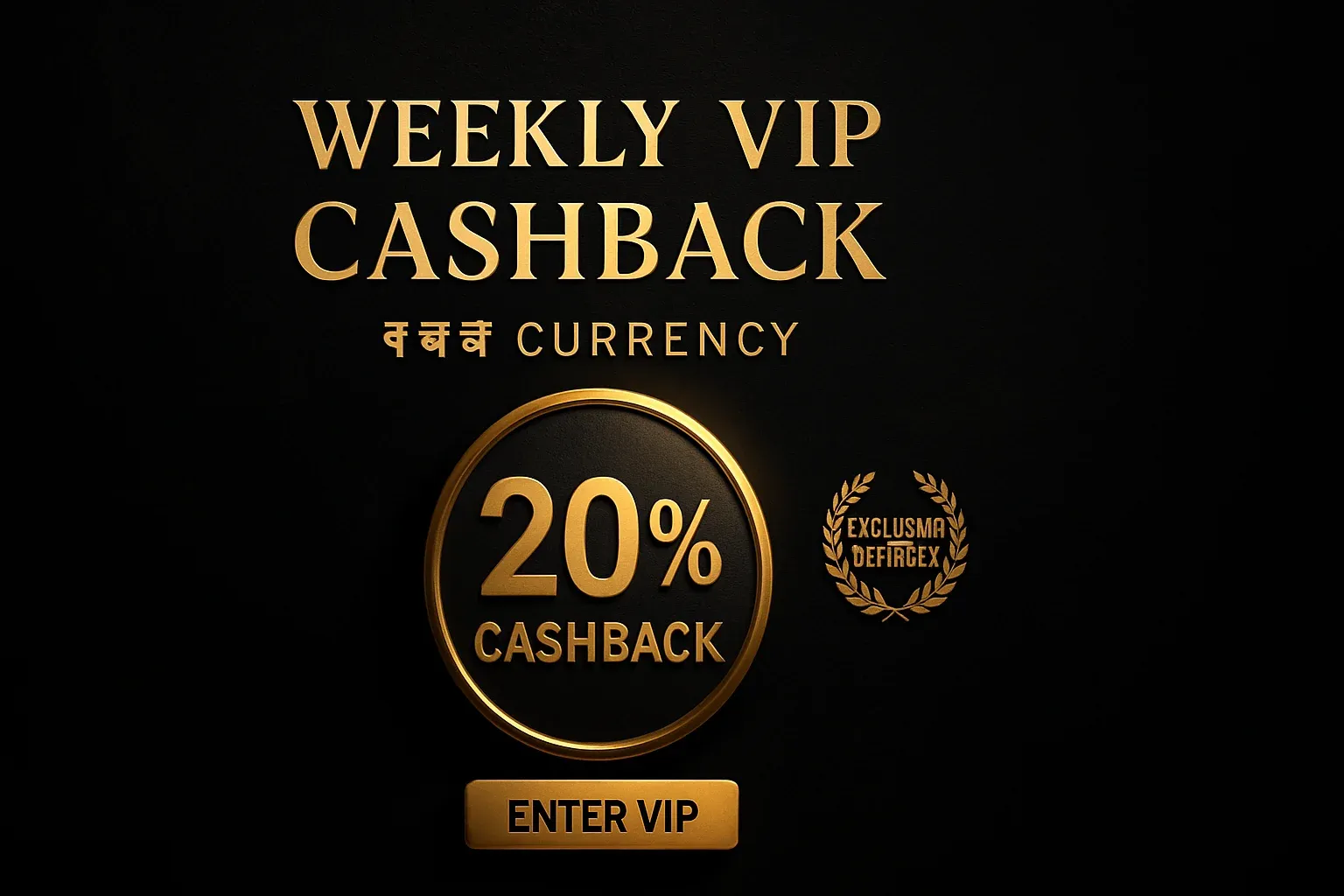 Luxurious casino VIP cashback banner with gold badge, CTA, and BDT offer